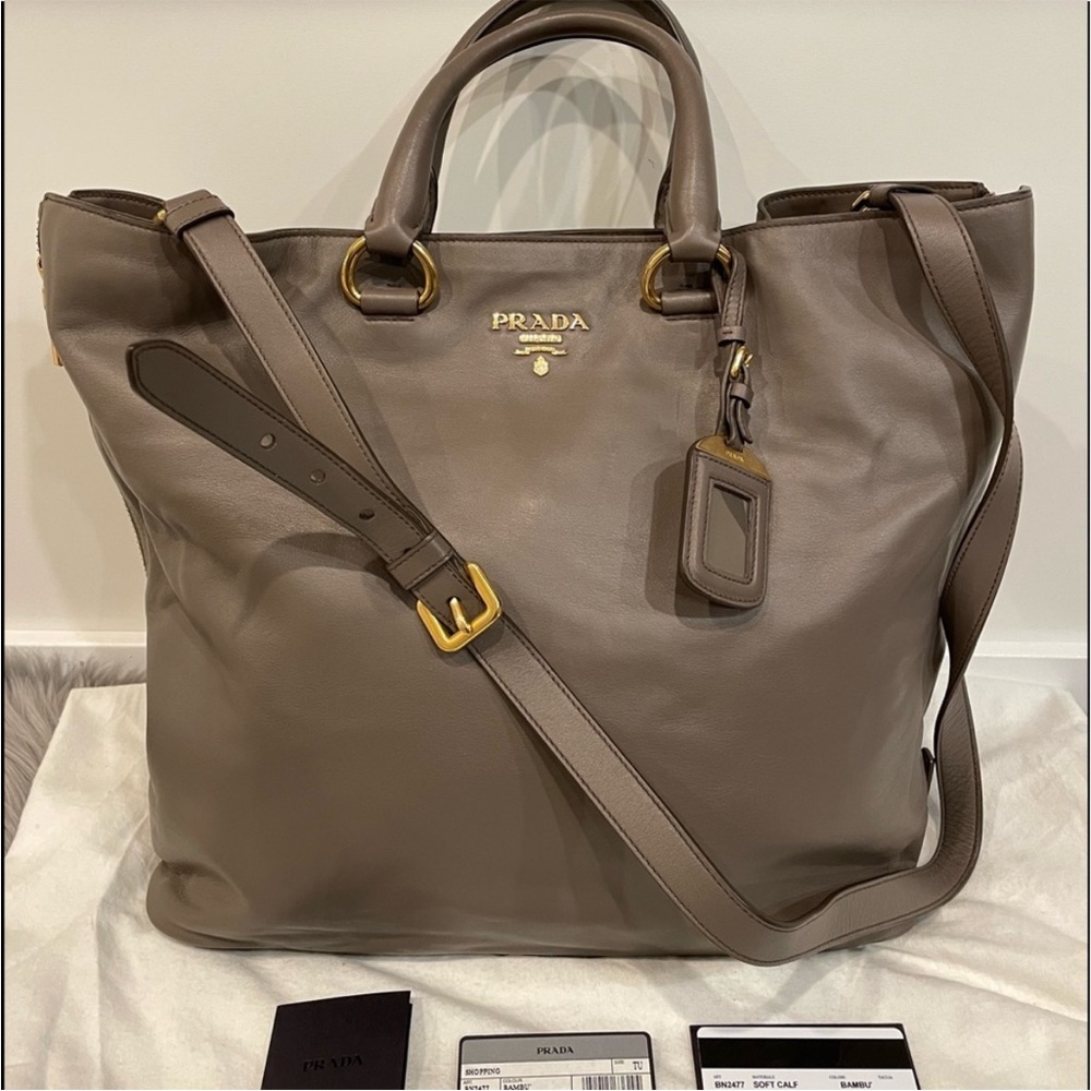 Prada soft calf leather shopping tote